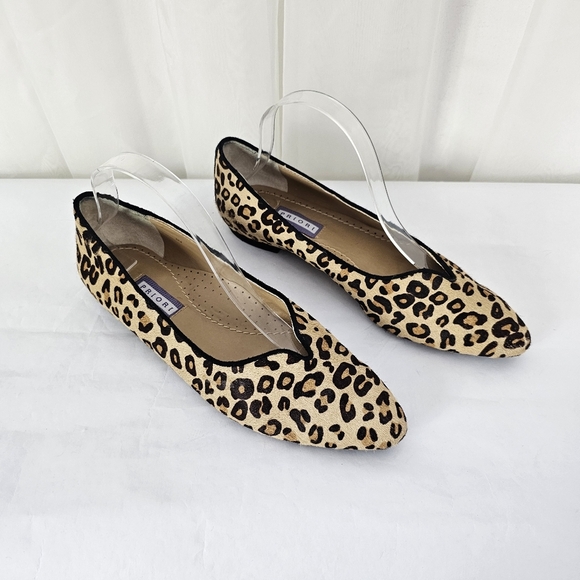 Priori Leopard Print Calf Hair Almond Toe Notched Ballet Flats Size 8 - Picture 1 of 12